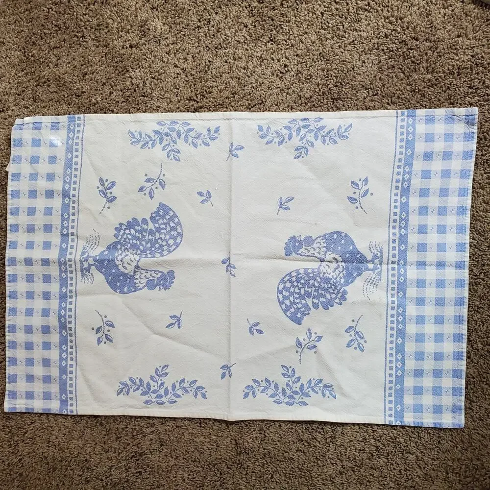Vintage Farmhouse Hand Towel Blue Rooster 16x24 Inch